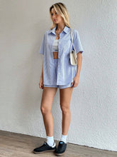 Women's Summer Stripe Drop-Shoulder Shirt And Shorts Casual 2pcs/Set